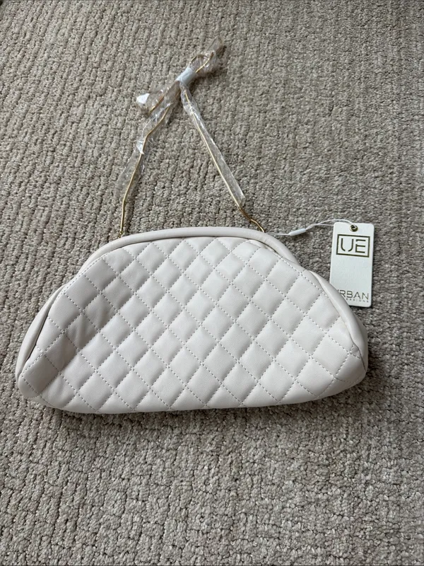 Urban Expressions Cream Quilted Frame Clutch with Gold Chain - Image 2