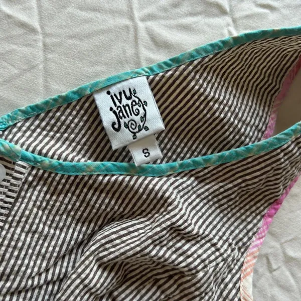 Ivy Jane Striped Patchwork Peekaboo Pleat Dress Size Small artsy prairie cotton - Image 4