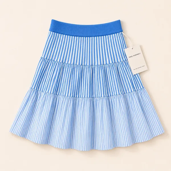 Free Assembly Blue White Striped Knit Tank Ruffle Top Tiered Mini Skirt Set‎ S - Image 5
