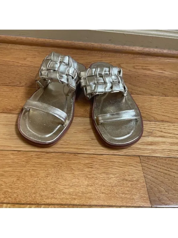 Free people Winding river slip-on flat quilted woven sandals in gold Sz 36.5 - Image 5