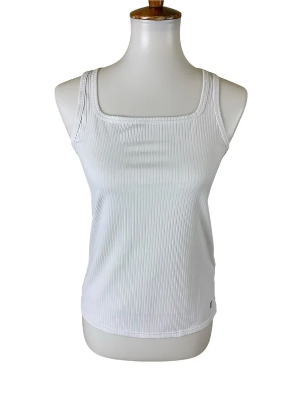 Eleven By Venus Williams White Ribbed Square Neck Tank Top Tennis Athleisure S - Image 2