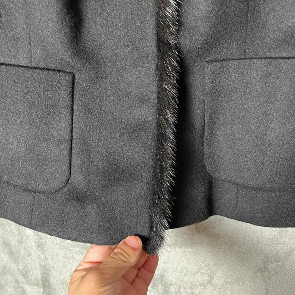 Ann Taylor Black Wool Cashmere Fur Trim Blazer Quiet Luxury‎ Classic Chic Size 8 - Image 3
