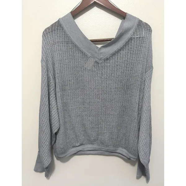 Free People We‎ The Free South Side Waffle Knit Thermal Charcoal Gray Sz XS - Image 3