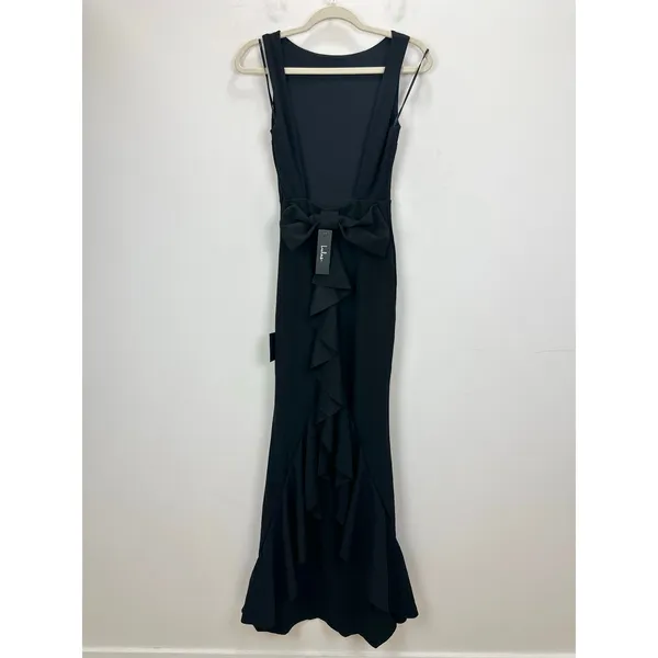 Lulus Exquisite Refinement Black Backless Bow Ruffled Maxi Dress Formal XS NWT - Image 9