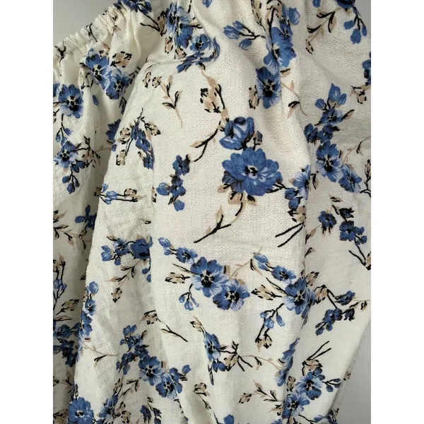 A New Day Blue Porcelain‎ Floral Off The Shoulder Blouse Short Sleeve Medium - Image 2