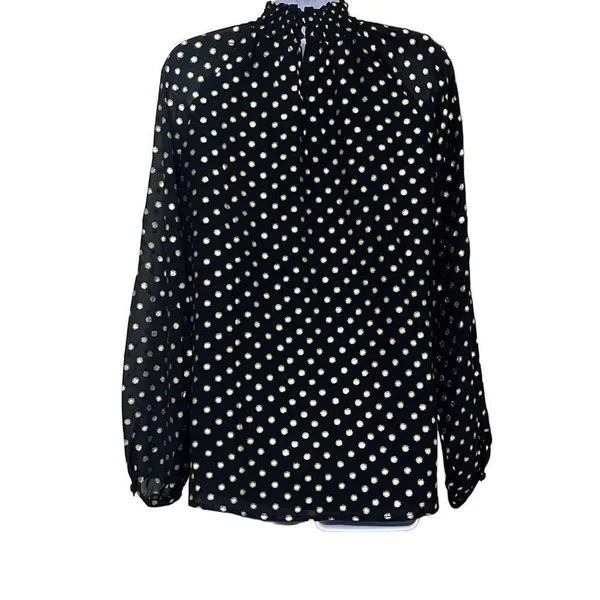 Yumi‎ Kim Black Gold Polka Dot Lexington Top High Ruched Neck Long Sleeve Office - Image 2