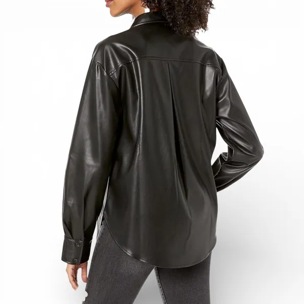 The Drop Lisadnyc Black Faux Leather Utility‎ Shirt Jacket XXS - Image 2