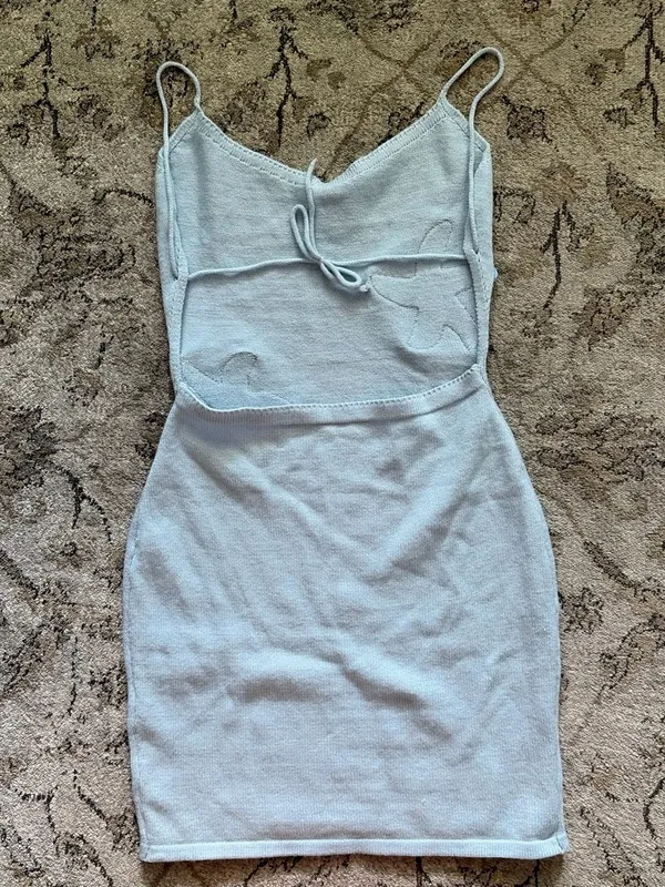 Light Blue Sequin Starfish Cami Knit Dress 🤍🩵 Size XS - Image 3