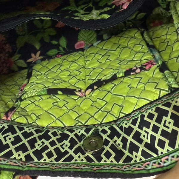 Vera Bradley Black Tote with Pink and Green Floral Pattern - Image 4
