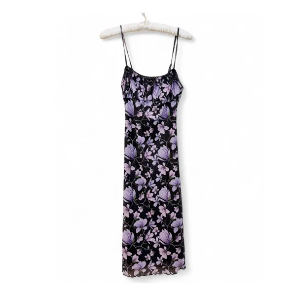 Princess Polly Women’s Black & Purple Floral Print Sleeveless Midi Dress Size 4 - Image 2