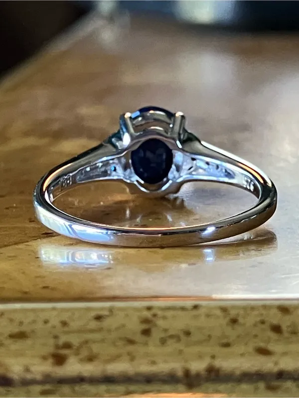 Genuine Blue Sapphire Blue Diamond Ring Size 9 - Image 4