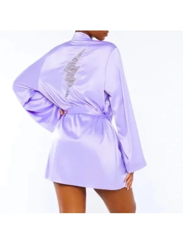 Savage X Fenty Lavender Satin Lace-Back Robe - Image 2