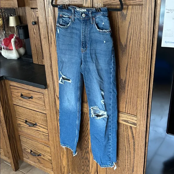 Abercrombie The‎ Ankle Straight Ultra High Rise Curve Love Jeans Med Wash 00 24 - Image 3