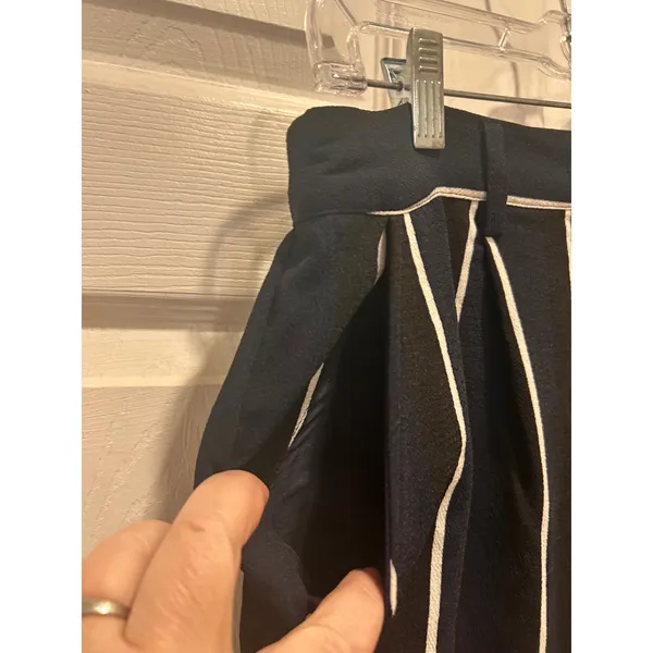 Who What Wear Navy Blue Striped Pleated‎ Tapered Trousers Womens Sz 14 High Rise - Image 3