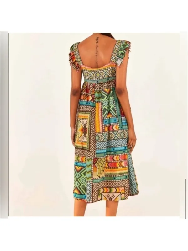 Farm Rio Banana Scarves Colorful Printed Midi Dress - Image 4