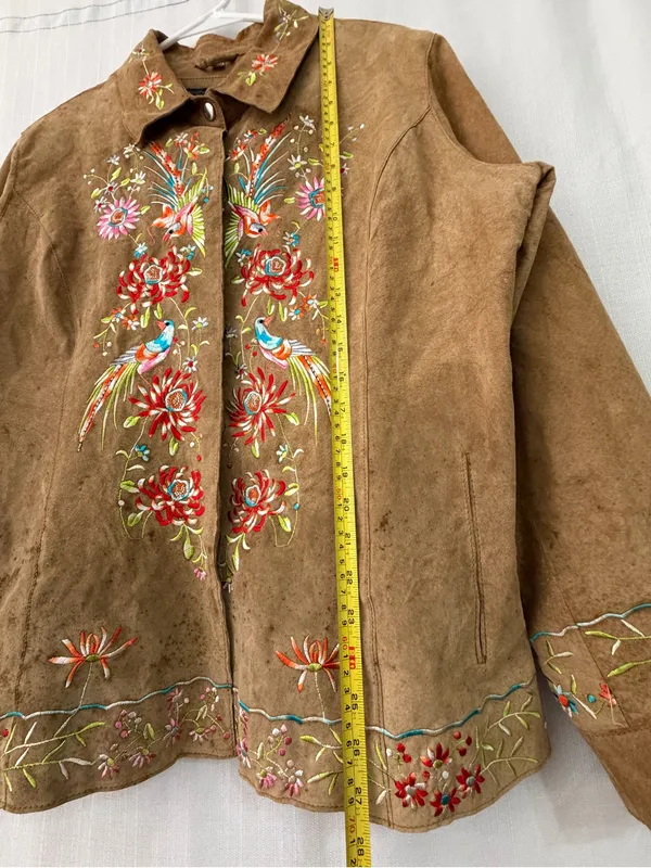 Avanti New York Embroidered Suede Jacket Birds Flowers Brown women’s size XL(C64 - Image 14