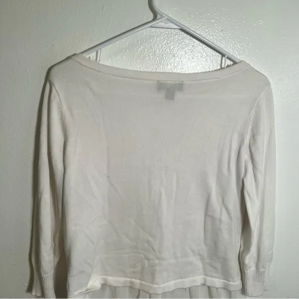AB‎ Studio Women's Size Medium Cardigan Blouse Peplum Hem White Scoop Neck - Image 7