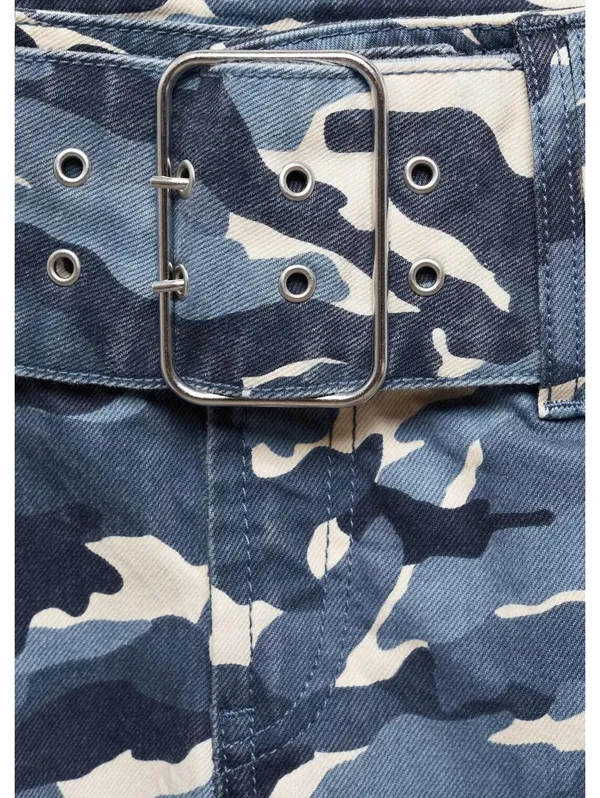 Mango Camouflage Mini-Skirt with Belt NWT Lindsay Blue Size 8 / EUR 40 - Image 6