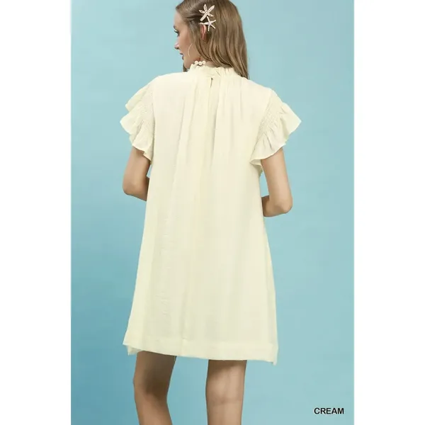 Umgee Ruffle Flutter Sleeve Dress - Cream - Small - Image 3