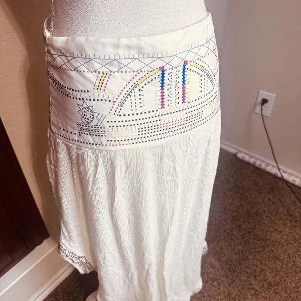 Boho Gypsy Skirt Ivory Ruffle High Low lace trim corset waist lace up sz M - Image 7