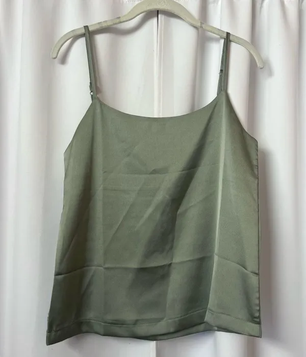 New Kawaii Green Satin Sleeveless Business Casual Minimalist Cami Tank Top - Image 3