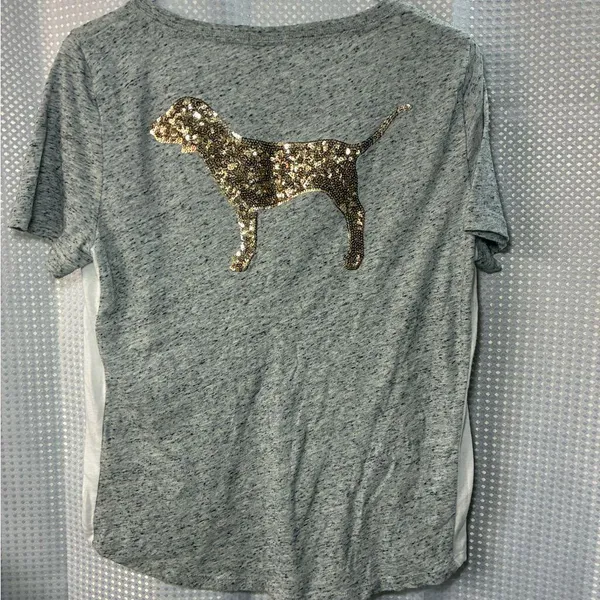 PINK Victoria's Secret Heather Gray V-Neck Tee medium - Image 2