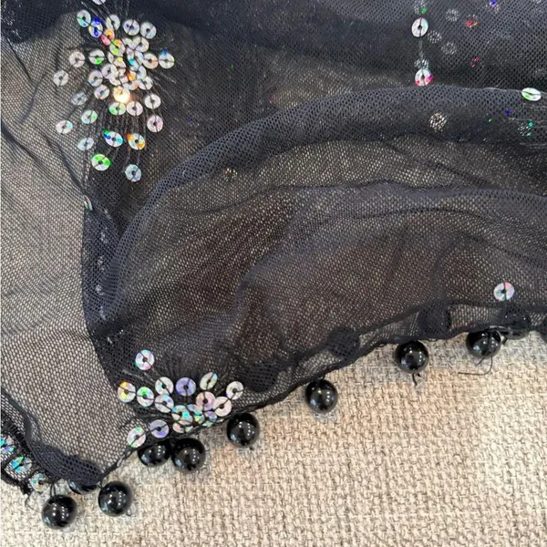 Women's Black and Silver beaded Shawl - Image 3
