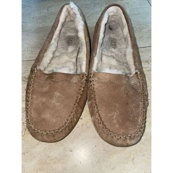 UGG‎ Australia Women Chestnut Brown 1016476 Suede Sheepskin Slippers Loafer Sz 8 - Image 2