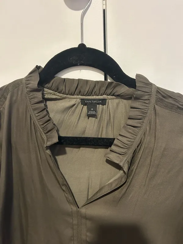 Ann Taylor olive green Ruffled detail Blouse - Image 2