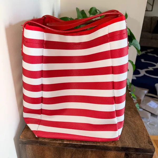 Kate Spade Kenneth Modern Tote Women XL‎ Red White Striped Nautical Shoulder Bag - Image 5