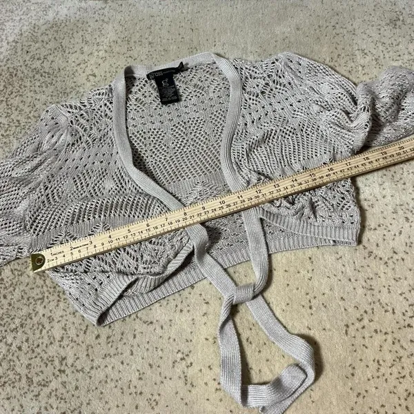 Grass Collection Beige Pointelle Knit Cropped Tie Front Shrug Cardigan M‎ - Image 3