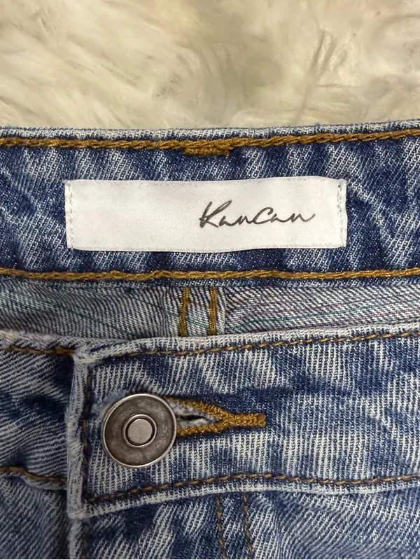 KanCan Distressed Denim Shorts High Rise Rainbow Frayed Raw Hem Size 14 - Image 5