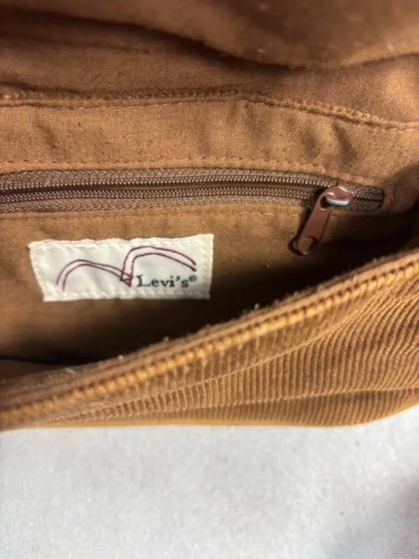 Levi's Brown Corduroy Mini Buckle Bag with Tan Trim - Image 6