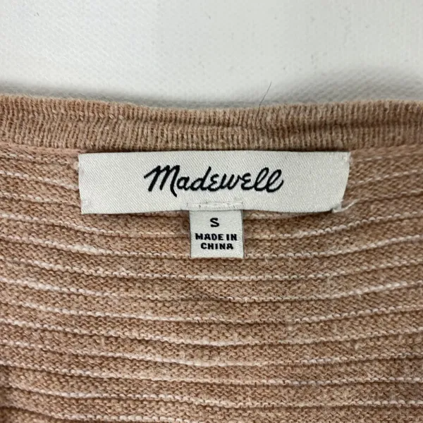 Madewell Cardigan Sweater Womens Small Tan‎ Stripe Open Front Longline Pockets - Image 3