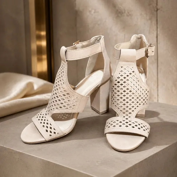 Dollhouse Beige Laser Cut Block Heel Sandals Size 5.5 - Image 3