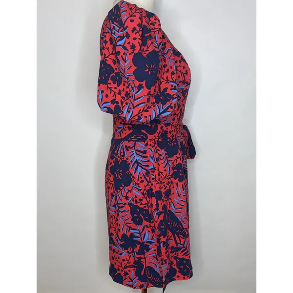 Lilly Pulitzer Red Blue Floral One Shoulder Puff Sleeve Dress Cocktail Size 4 - Image 3