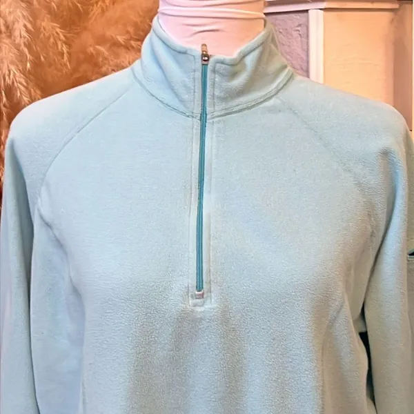 L.L. Bean Womens Aqua Blue Quarter Zip Pull Over Fleece Running Top SZ Medium - Image 2