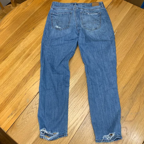 American Eagle Tomgirl Distressed Straight Leg Jeans Blue Button Fly Size 6‎ Reg - Image 6