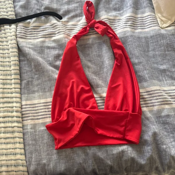 Red halter tie back top with open back  - Image 2