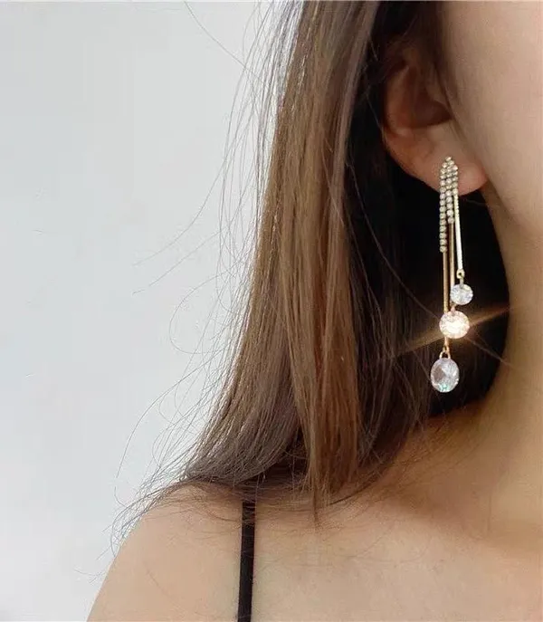 Crystal Long Tassel Dangle Drop Earrings for Women Gold - Image 4
