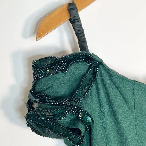 Vintage 90s Niki Originals Emerald Green Beaded Sequin Gown Dress Womens 8 - Image 8