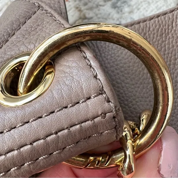 Michael Kors Jamesport Leather Hobo Large Shoulder Bag Taupe Tan Nude Gold - Image 15