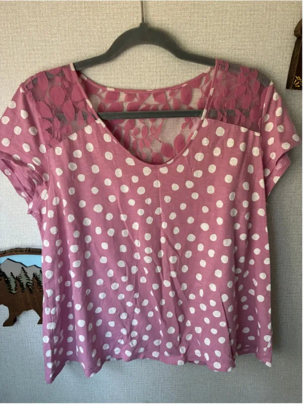 Garnet Hill Green Cotton Polka Dot Pajama Set Pink White Size Medium - Image 7