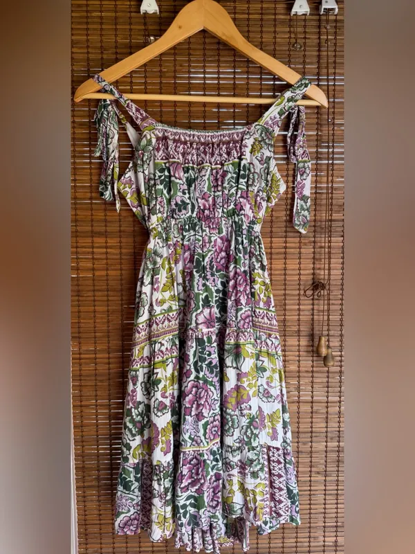 Vintage Angie Floral Tie Shoulder Open Back Dress Medium - Image 3