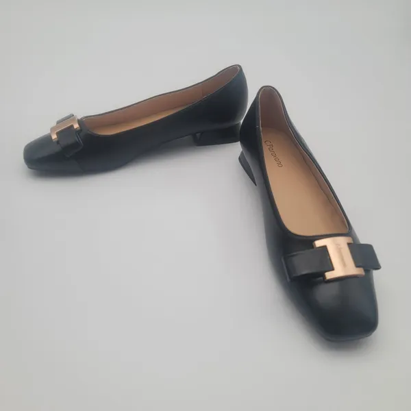 C.Paravano Flats Women Shoes US 7.5 EUR 38 Black Square Toe Metal Buckles Ballet - Image 9
