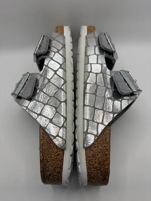 Birkenstock Arizona Gator Gleam Silver Metallic Croc Sandals EU 38 US 7-7.5 - Image 7