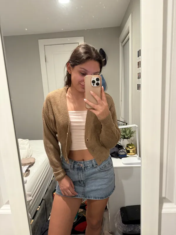 Garage Brown Button Up Cropped Cardigan Xs - Image 2