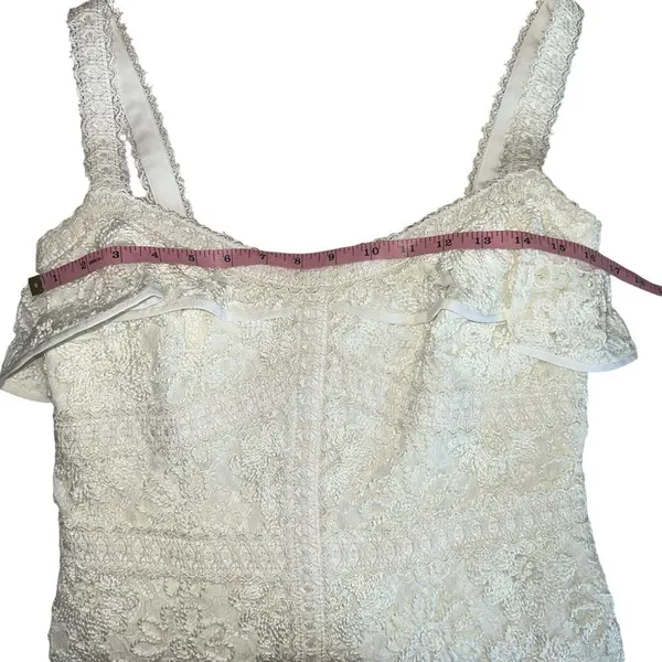 Alexis Linzi Ivory Lace Ruffle Mini Dress L Bridal Shower Bachelorette - Image 12