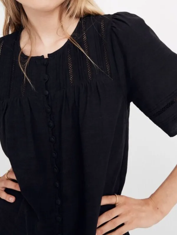 Madewell Black Pleated Button-Front Mini Dress - Size - Small - Image 2
