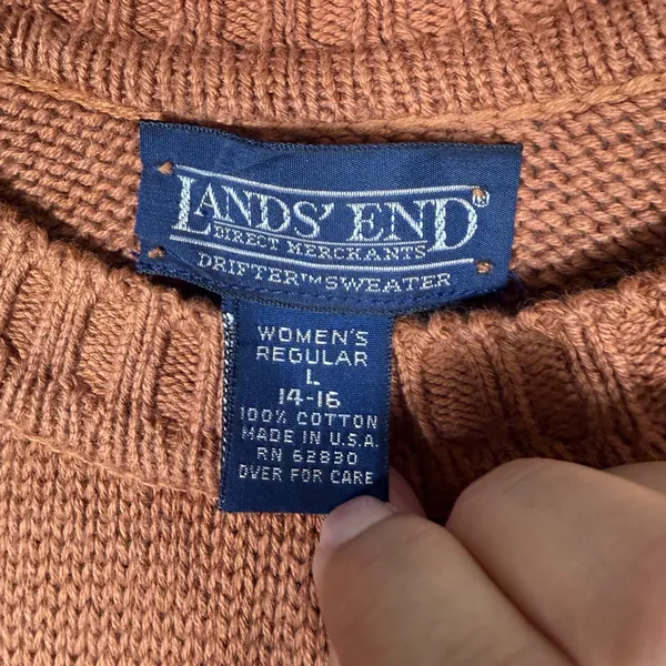 Lands End Drifter Sweater Womens Large 14-16 Rust Brown Cotton Crewneck USA Made - Image 2